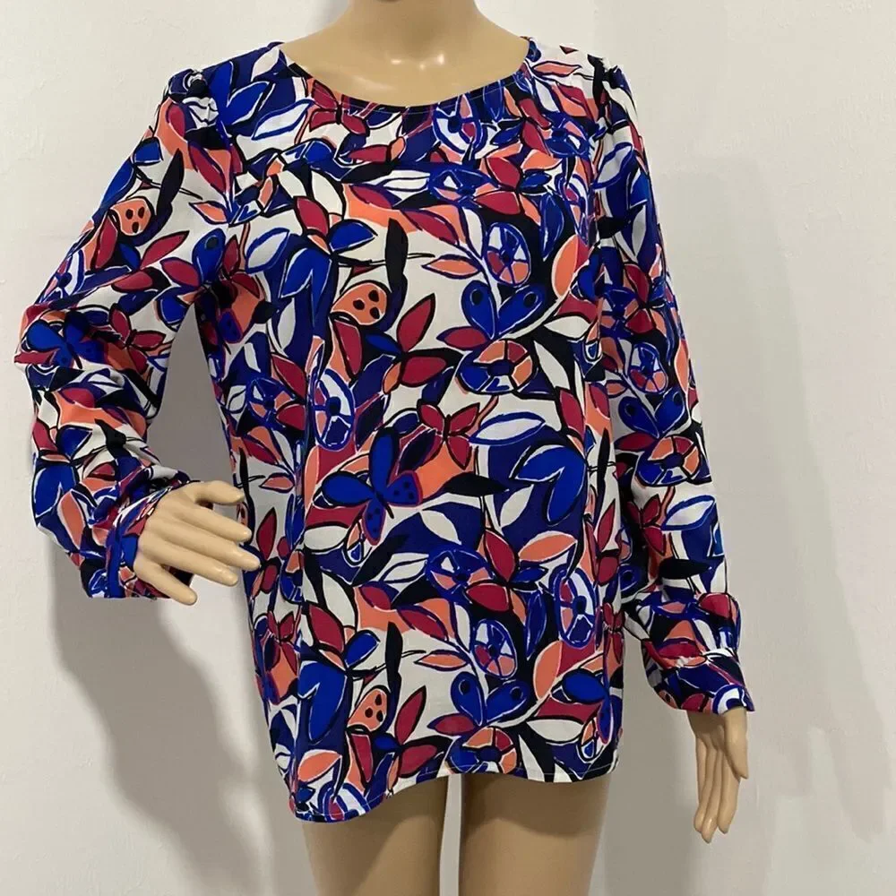 ❤️Last Chance J.Crew floral print scoop neck long sleeve blouse top size M